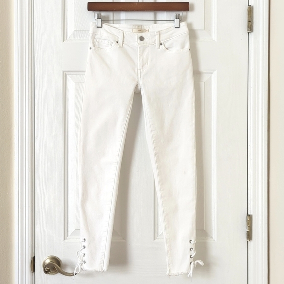 Levi's 711 Classic Low Rise Cropped Lace Up Ankle Cropped Skinny Jeans White 25 - Picture 1 of 16